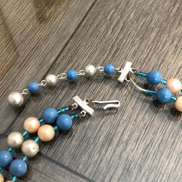 Vintage Japan Two Strand Blue Beads Necklace - Picture 3 of 11